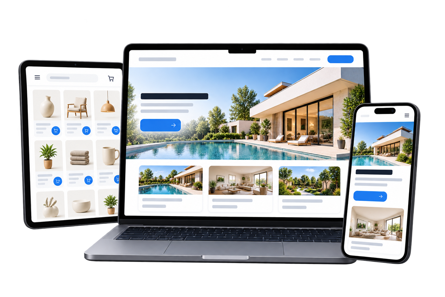 Site vitrine professionnel affiché sur ordinateur portable, tablette et smartphone